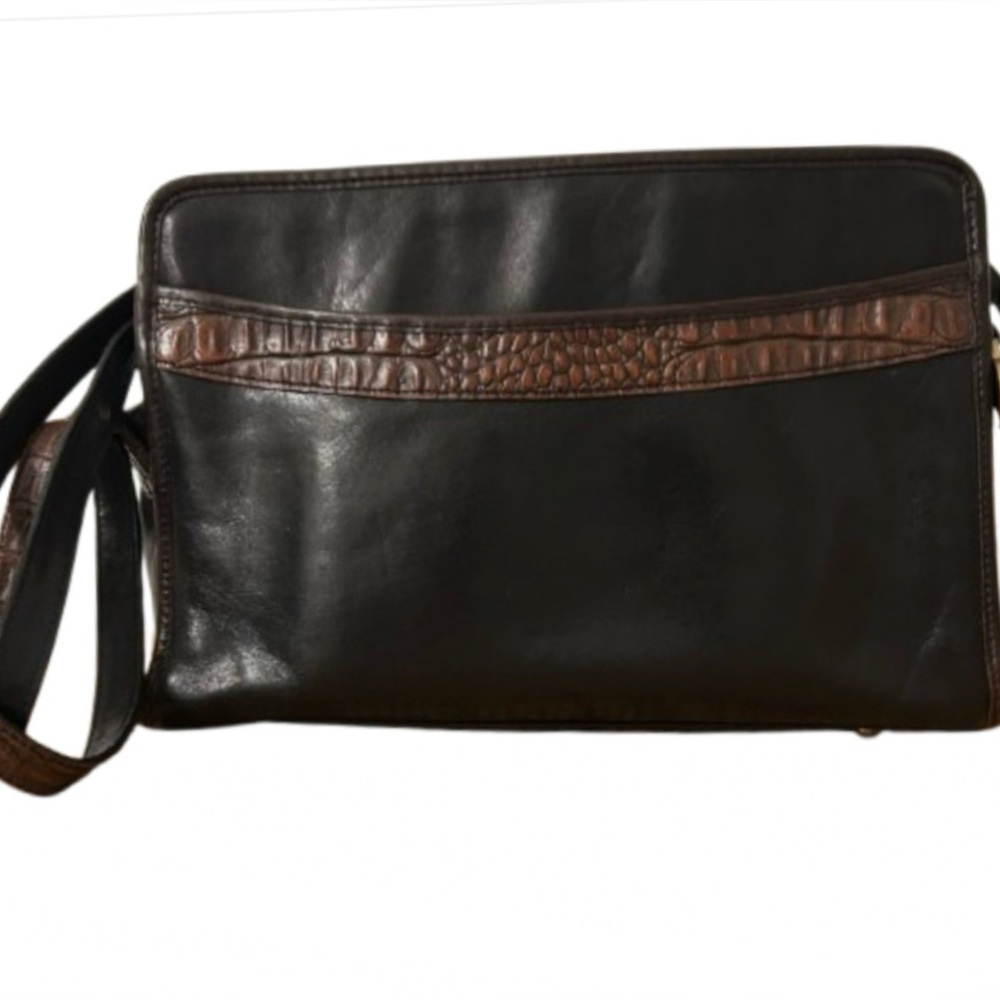 BRAHMIN Vintage Black Leather Reptile Embossed Adjustable Crossbody/Shoulder Bag
